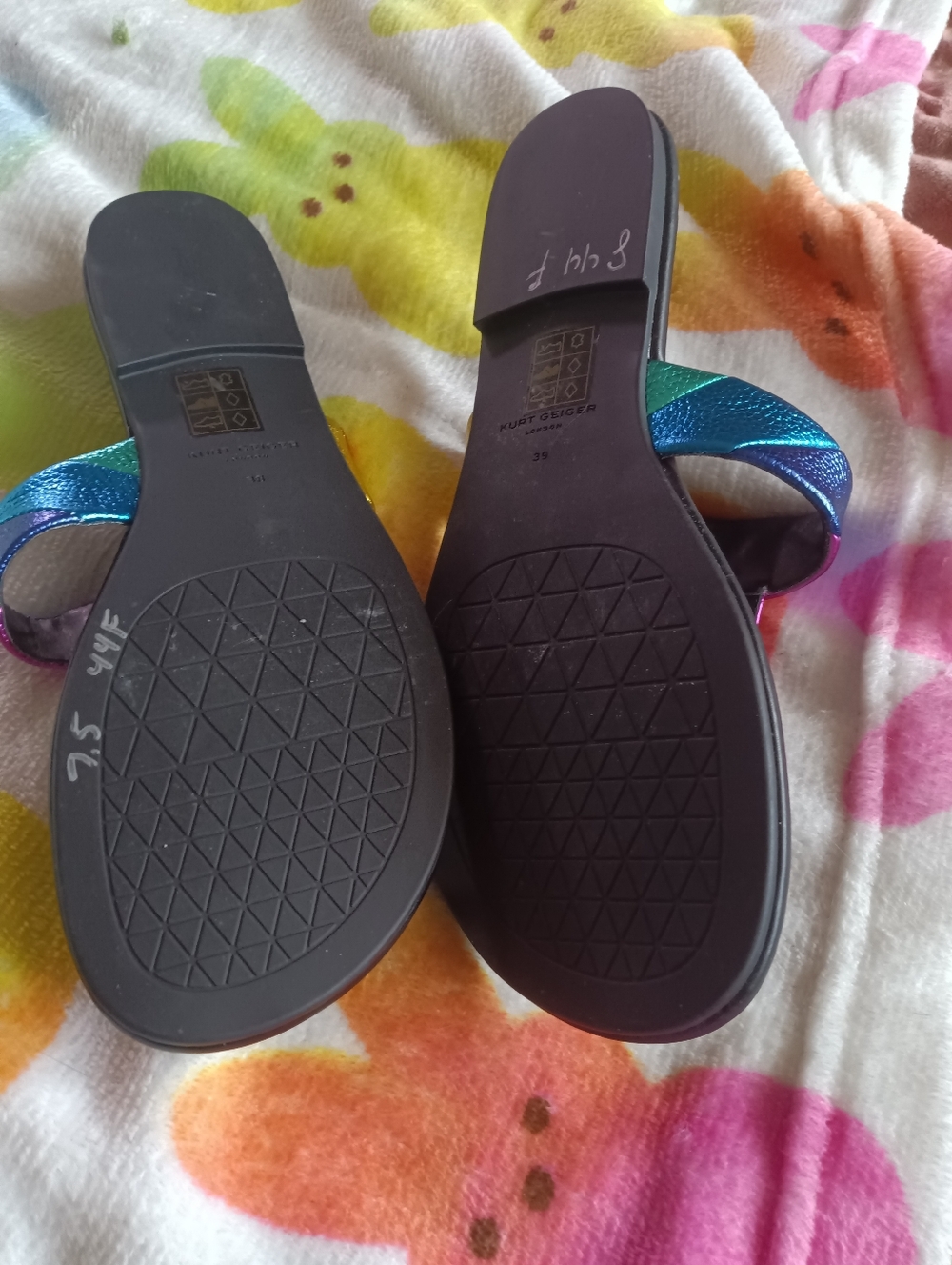 Kurt Geiger Metallic Colorblock Thong Sandals - Pink Purple Blue Orange - Picture 5 of 5